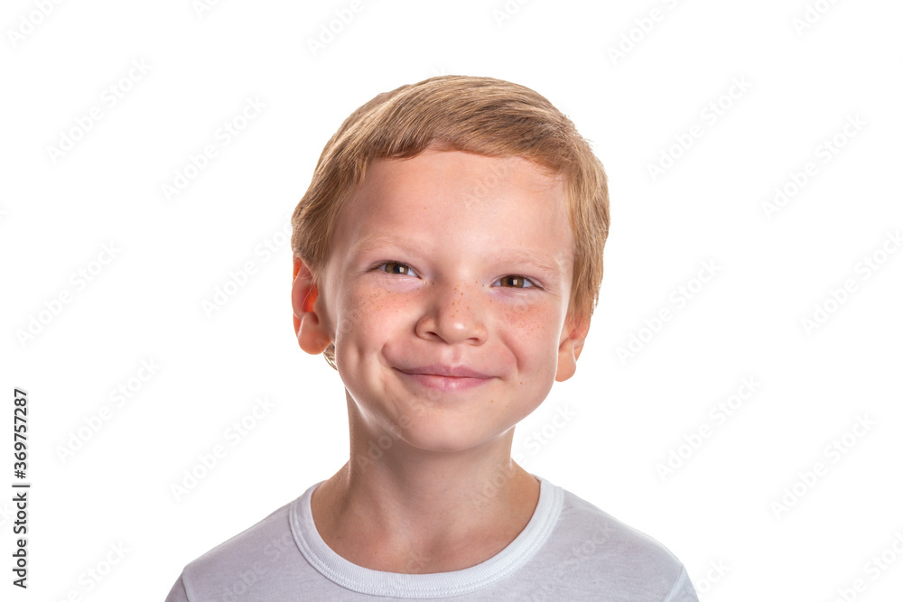 Speech therapy concept. Little boy doing exercises for correct pronunciation. Isolation on a white background. High quality photo Speech therapy concept. Little boy doing exercises for correct pronunciation. Isolation on a white background. High quality photo