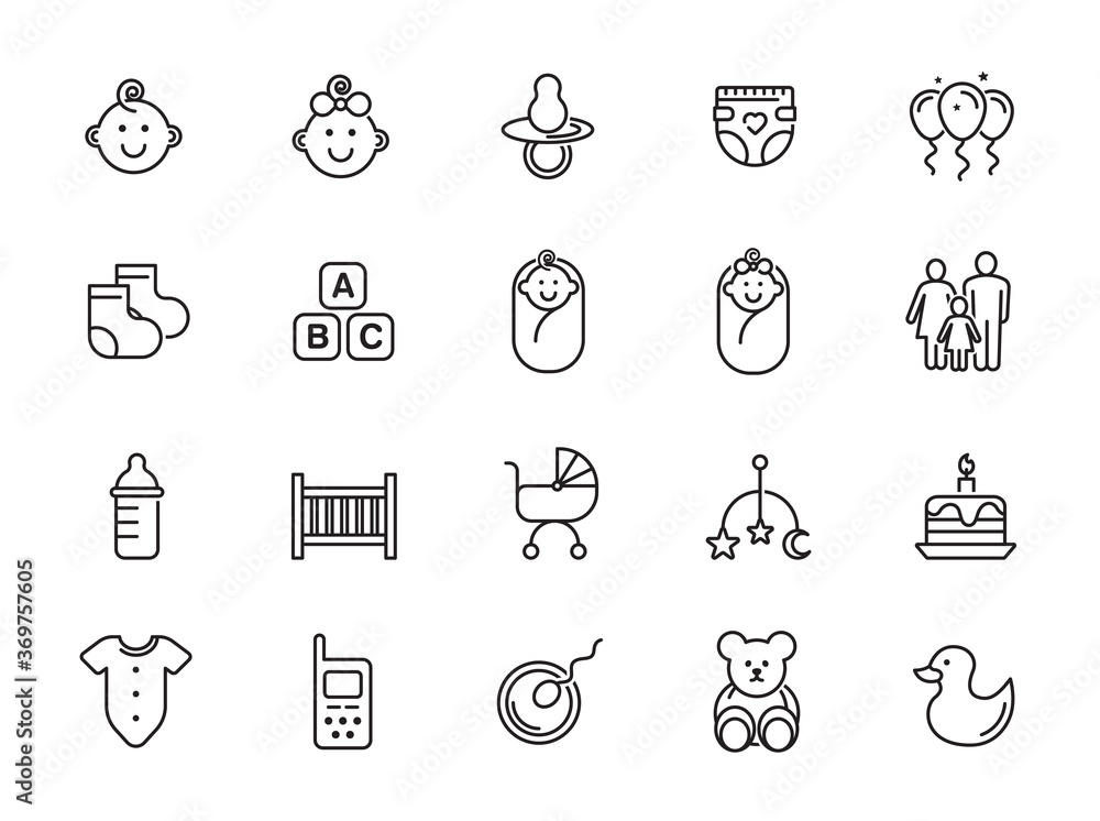 minimal cute baby line icon set minimal cute baby line icon set