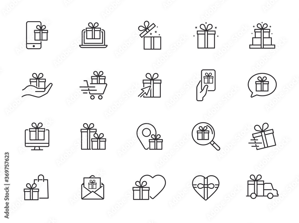 minimal gift box line icon set