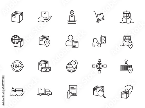 minimal logistic line icon set
