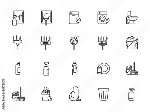 minimal cleaning line icon set
