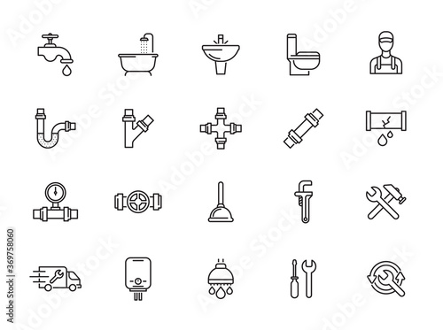 minimal plumbing line icon set