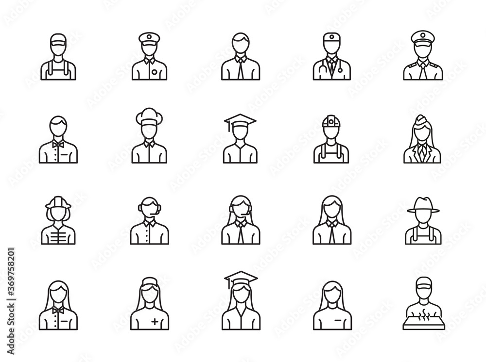 minimal profession line icon set minimal profession line icon set
