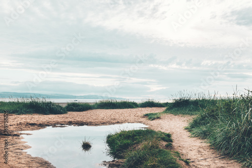 Sign of Thurstaston Beach which is along Wirrals western coast on the Dee estuary, Merseyside, England photo