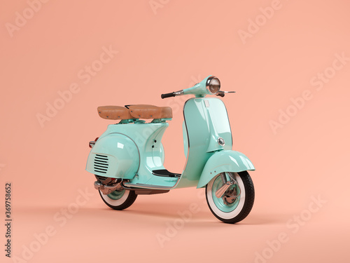 Tela Blue scooter on pink background 3 D illustration