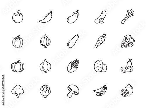 minimal vegetables line icon set