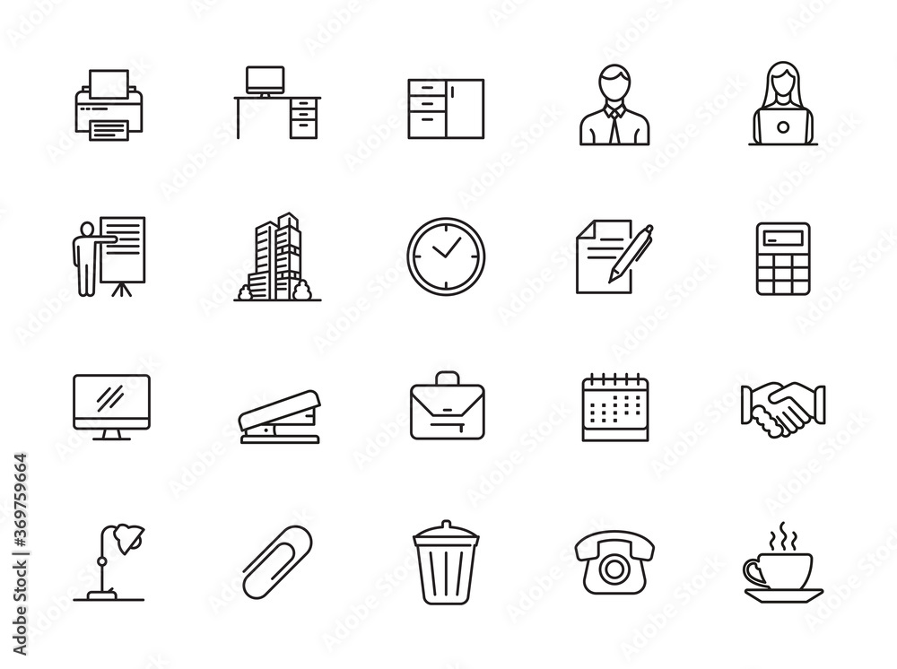 minimal office line icon set