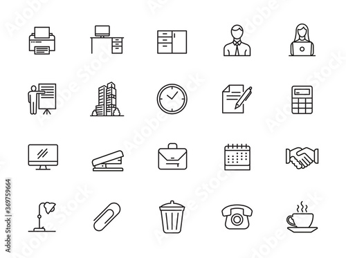 minimal office line icon set