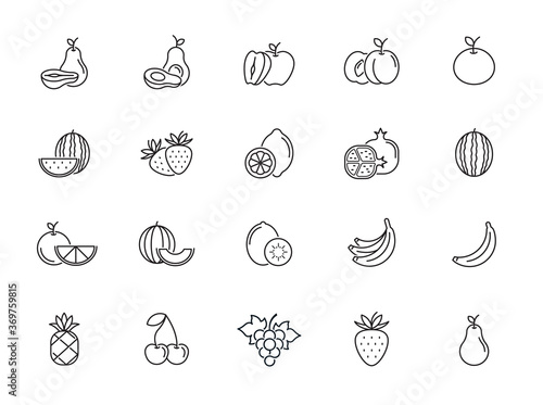 minimal fruit line icon set