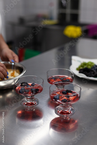 Servings of berry jelly in the pastry chef's kitchen