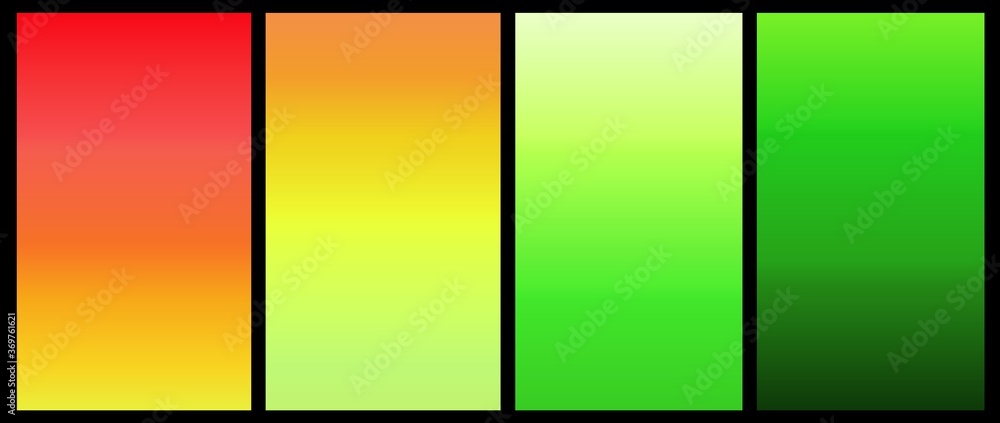 Fototapeta premium Set of Attractive bright and dark gradient colorful brochure patterns with black background. Abstract illustration bright vibrant background. red, orange, yellow, green gradient for layout, ad, web