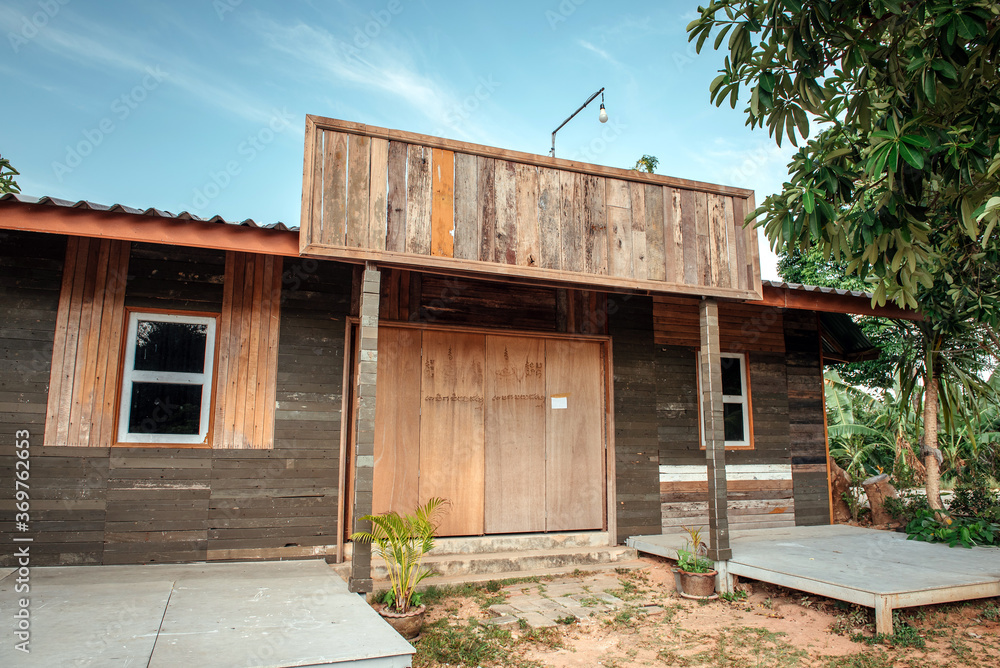 Exterior of new wooden cafe with advertising space. Exterior of new wooden cafe with advertising space.