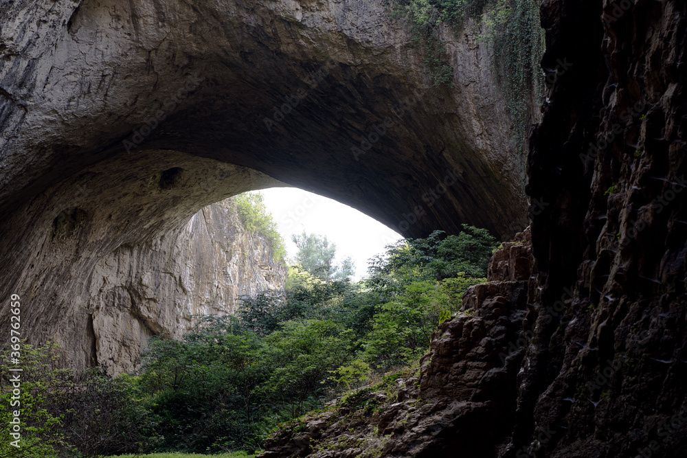 perspective view of the Devetaki cave in Bulgaria