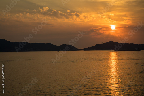 Sunset over the mouth of Nagasaki Bay, Nagasaki, Japan