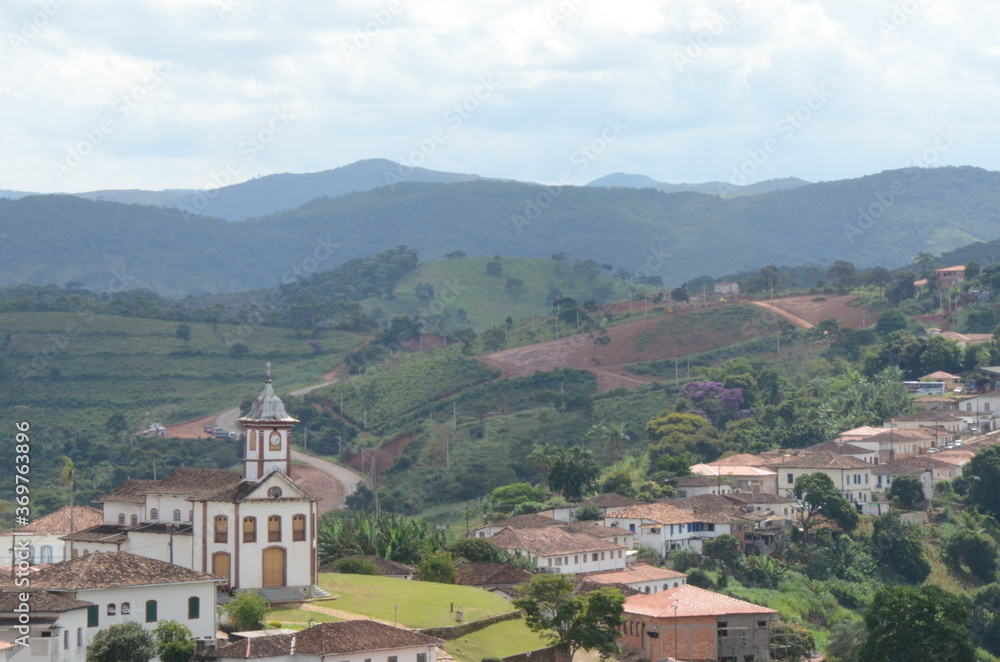 View of Serro/MG with Chapel of Santa Rita with blue sky in a cloud day