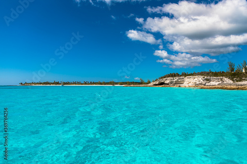 The blue skies and turquoise waters of the Caribbean island of Eleuthera, Bahamas