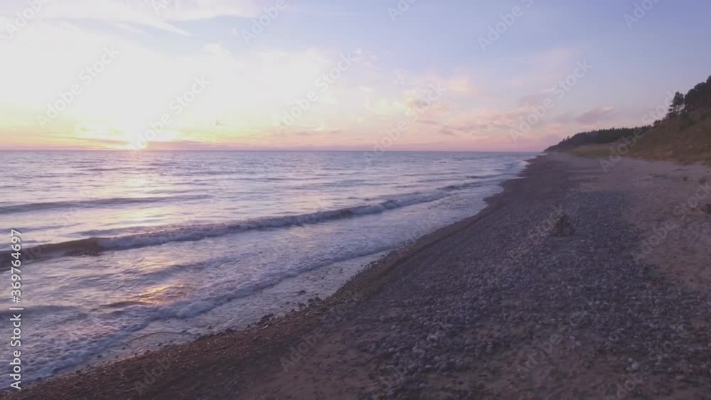 Stone Tower and VASARA (Summer) 2020 Inscription with Heart Shape in the Sand of the Baltic Sea Coast Beach. Aerial Track Left Stone Tower and VASARA (Summer) 2020 Inscription with Heart Shape in the Sand of the Baltic Sea Coast Beach. Aerial Track Left