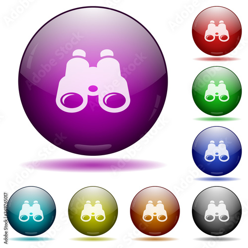 Binoculars icon in glass sphere buttons