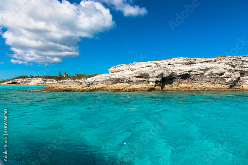 The blue skies and turquoise waters of the Caribbean island of Eleuthera, Bahamas