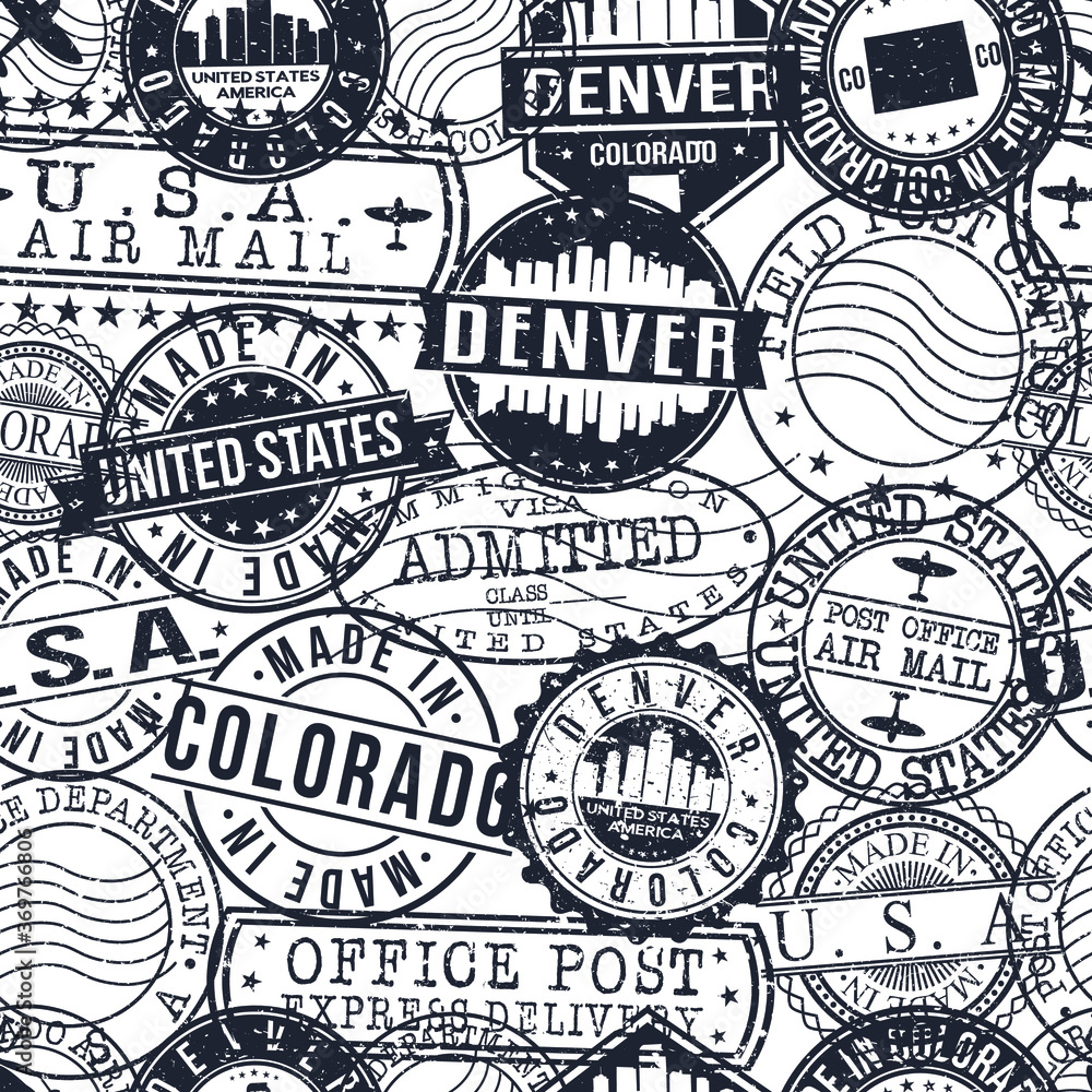 Fototapeta premium Denver Colorado Stamps. City Stamp Vector Art. Postal Passport Travel. Design Set Pattern.
