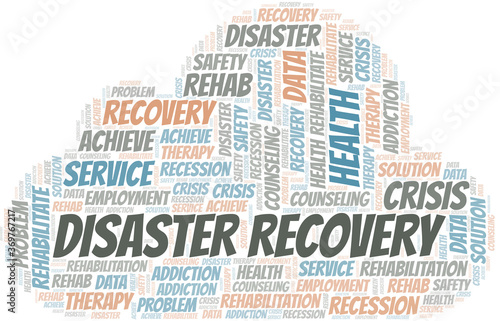 Disaster Recovery vector word cloud, made with text only.