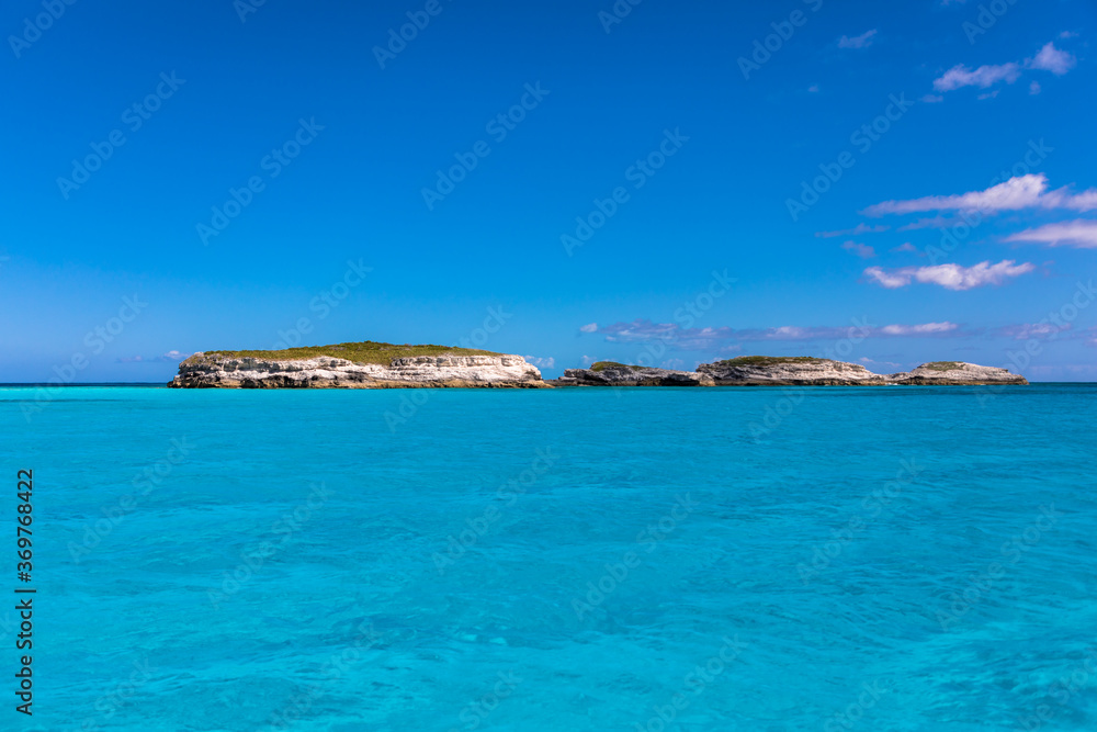 The blue skies and turquoise waters of the Caribbean island of Eleuthera, Bahamas