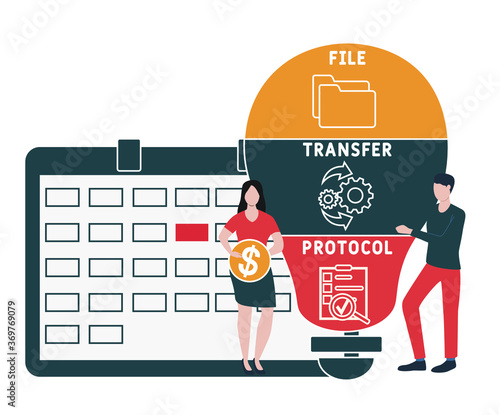Flat design with people. FTP - File Transfer Protocol. business concept background. Vector illustration for website banner, marketing materials, business presentation, online advertising.