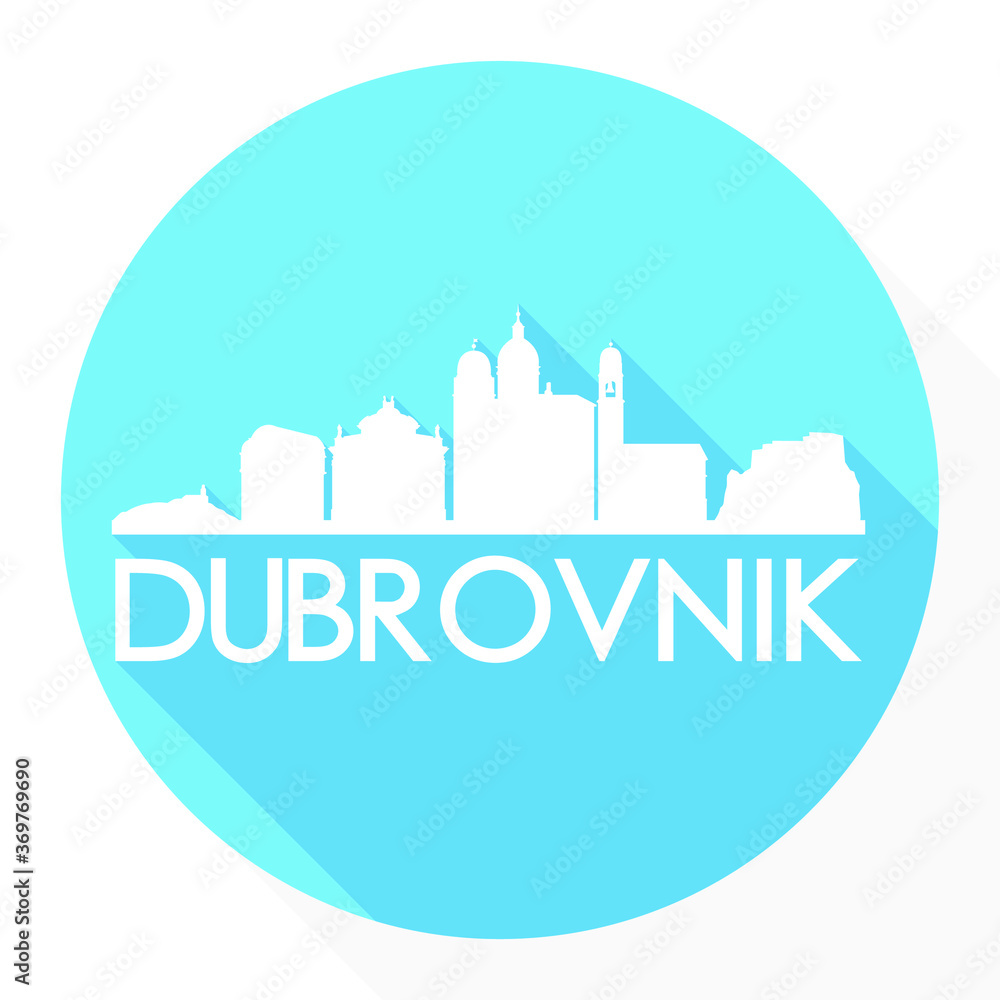 Dubrovnik Skyline Button Icon Round Flat Vector Art Design Color Background.