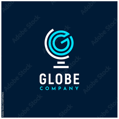 Initial Letter C G, GC CG Monogram with Globe for Global logo design