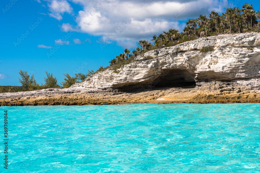 The blue skies and turquoise waters of the Caribbean island of Eleuthera, Bahamas