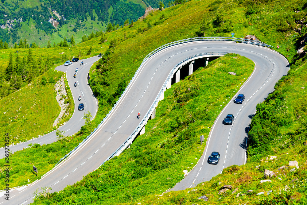 Mountain asphalt road serpentine. Winding Grossglockner High Alpine Road in High Tauern, Austria