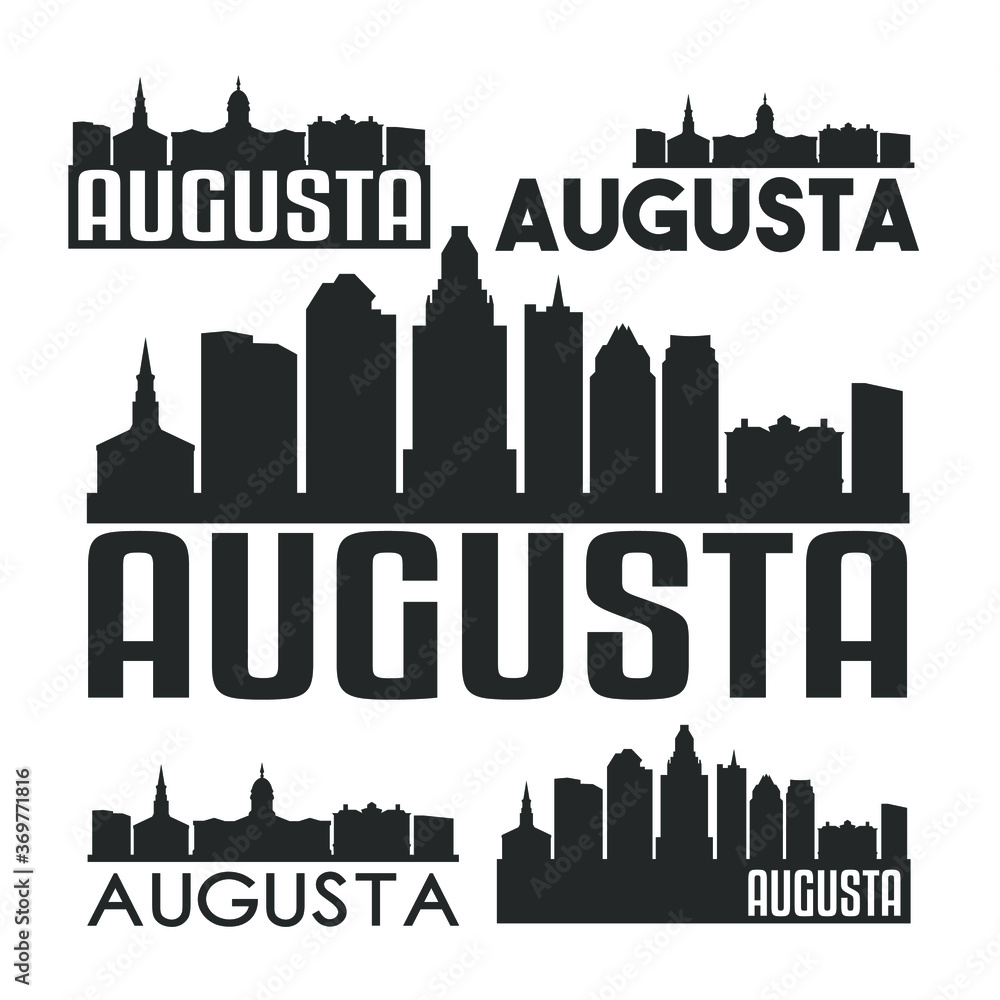 Naklejka premium Augusta Maine USA Flat Icon Skyline Vector Silhouette Design Set.