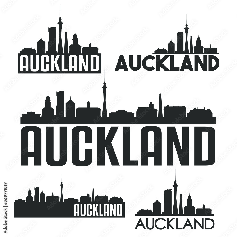 Fototapeta Auckland New Zealand Flat Icon Skyline Vector Silhouette Design Set.