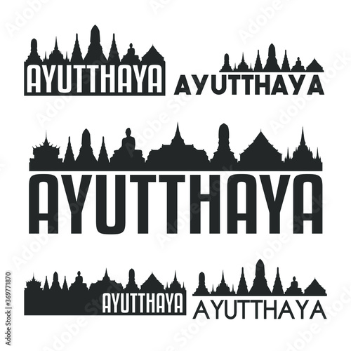 Ayutthaya Thailand Flat Icon Skyline Vector Silhouette Design Set.