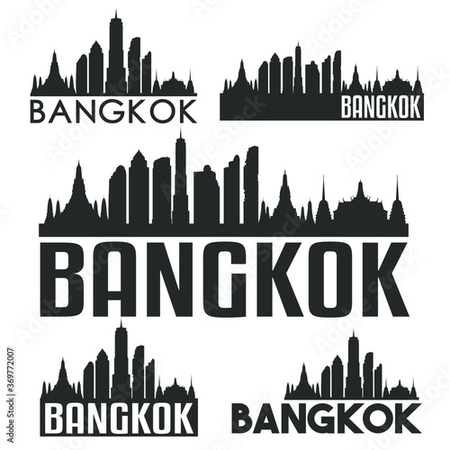 Bangkok Thailand Flat Icon Skyline Vector Silhouette Design Set.