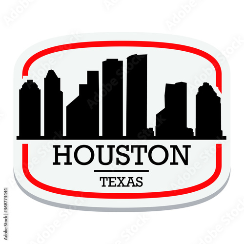 Houston Texas  Label Stamp Icon Skyline City Design Tourism.