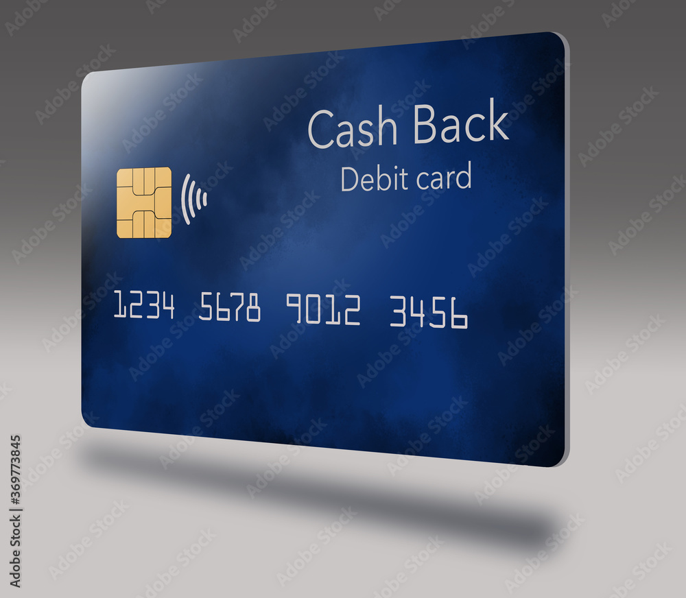 Here is generic, mock cash back debit card. It is a blue card with cloud design. Some debit cards now offer cash or point rewards. This is a new trend in the finance business. Here is generic, mock cash back debit card. It is a blue card with cloud design. Some debit cards now offer cash or point rewards. This is a new trend in the finance business.