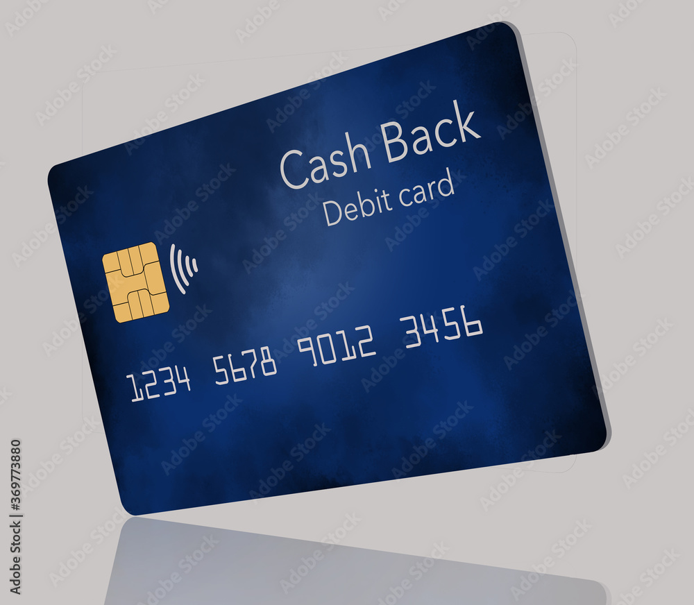 Here is generic, mock cash back debit card. It is a blue card with