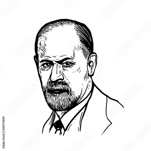 Sigmund Freud - father of psychoanalysis, portrait. Vector illustration