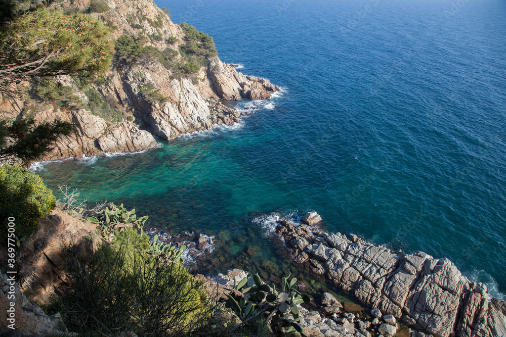 Mediterranean Sea. Costa Brava landscape. Sea cliffs in Lloret de Mar, Catalonia, Spain.