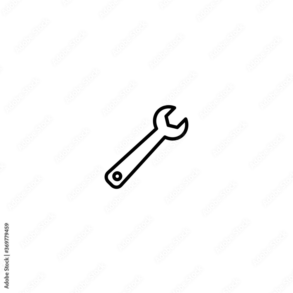 Black wrench or spanner silhouette icon isolated on white. house repair tool. Maintain, settings, support, fix button. Black wrench or spanner silhouette icon isolated on white. house repair tool. Maintain, settings, support, fix button.