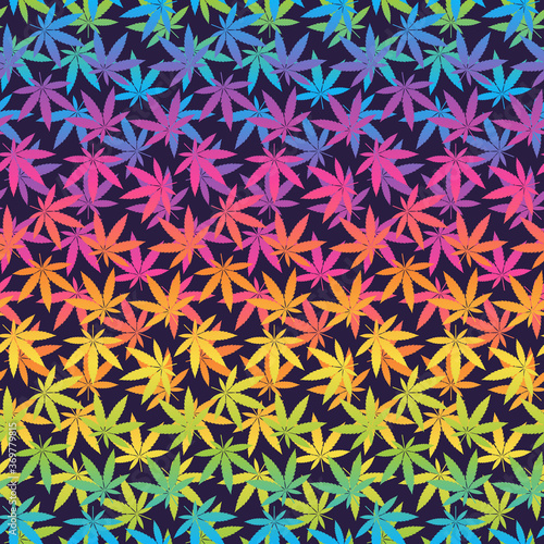 Rainbow Marijuana Seamless Pattern - Colorful rainbow gradient marijuana leaves repeating pattern design on solid background