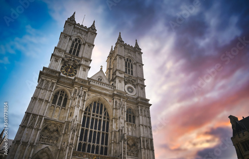 Sunset over Westminster Abbey in London, England in the United Kingdom.