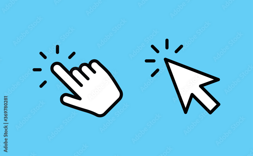 Fototapeta premium Hand and arrow clicking pointers. Click icons.