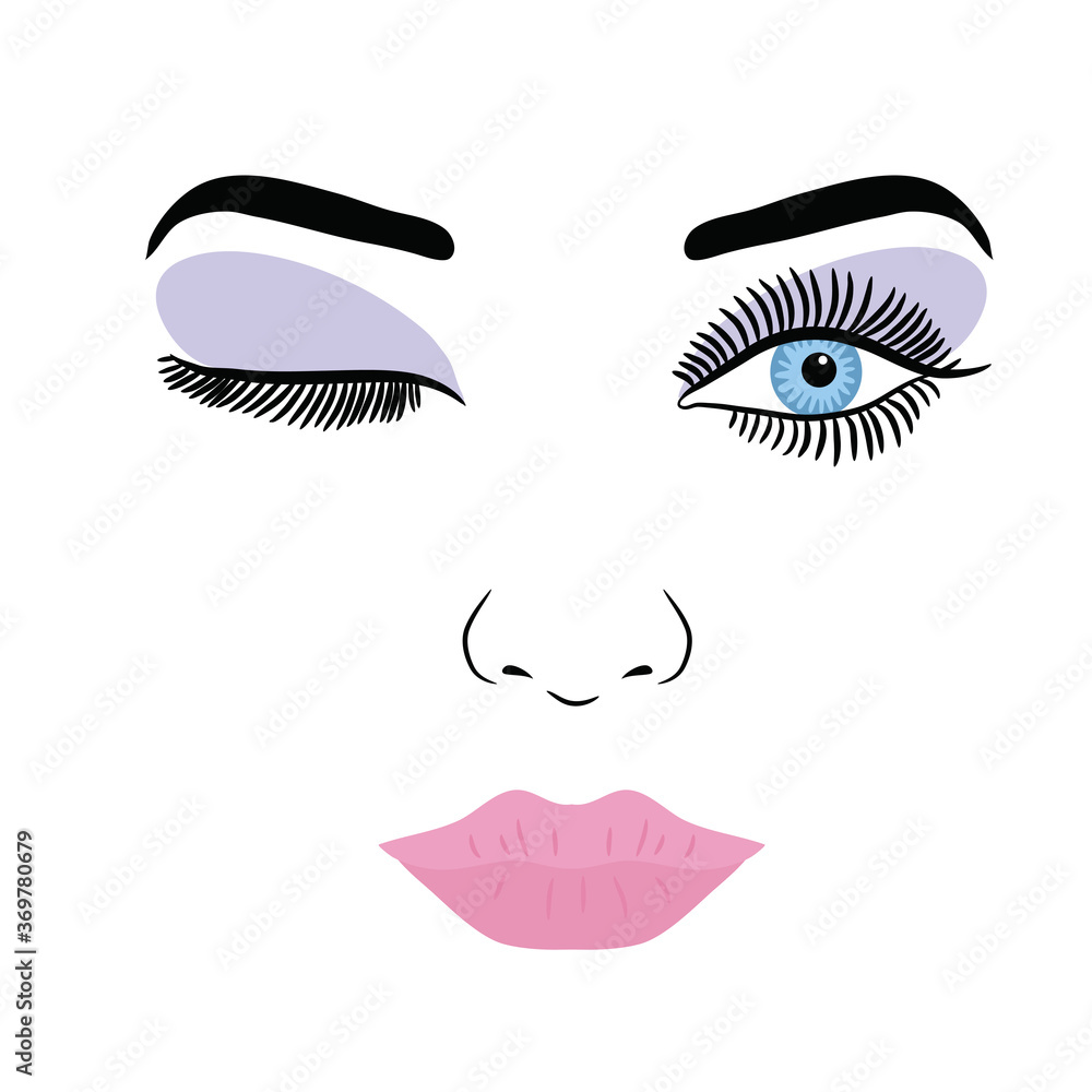 Female Face With Make-up Eyelashes, Eyes And Lips On A White Background. Vector Illustration Female Face With Make-up Eyelashes, Eyes And Lips On A White Background. Vector Illustration