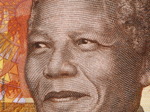Tableau sur toile Nelson Mandela portrait on South African money 20 rand banknote close up