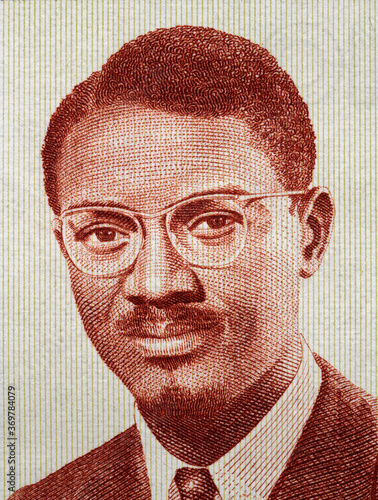 Patrice Lumumba portrait on Guinean 10 syli (1971) banknote close up macro, Guinea money closeup. Congolese independence leader and the first prime minister of the independent Congo.