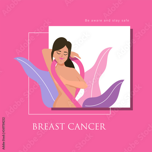 Breast cancer awareness month postcard background. Stories template design.