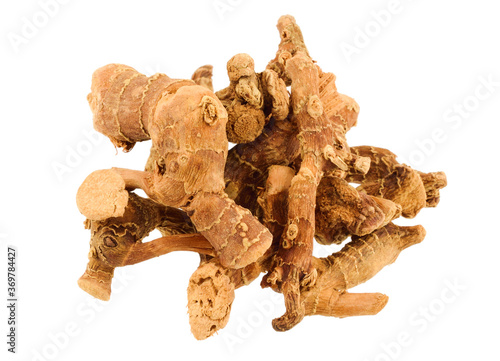 Fotografi Lesser Galangal Dried Root Rhizome (Alpinia Officinarum) Culinary and Medicinal Herb