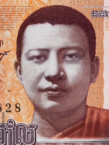 Cambodia king Norodom Sihanouk portrait on 100 riels banknote macro,Cambodian money closeup photo